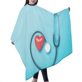 Personality  Top View Of Decorative Heart And Stethoscope On Blue Background, World Health Day Concept Hair Cutting Cape