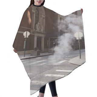 Personality  Steam On Urban Street Of New York With Vintage Buildings And Pedestrian Crossing, Metropolis Life Hair Cutting Cape
