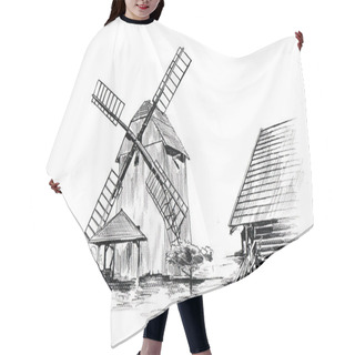Personality  Windmill Sketch, Art Illustration Hair Cutting Cape
