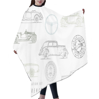 Personality  Illustration Set Vintage French Cars With Stamp Design Hair Cutting Cape
