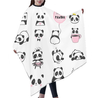 Personality  Cute Panda Bear Illustrations, Collection Of Vector Hand Drawn Elements, Black And White Icons Hair Cutting Cape