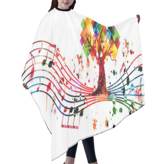 Personality  Colorful Abstract Tree With Leaves In The Shape Of Squares, Stave, Musical Notes And Butterflies On White Background Hair Cutting Cape