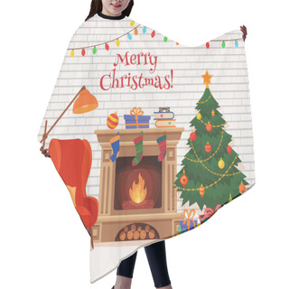 Personality  Christmas Room Interior In Colorful Cartoon Flat Style Hair Cutting Cape