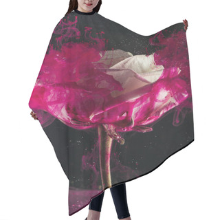 Personality  Beautiful White Rose Flower And Bright Pink Ink On Black   Hair Cutting Cape