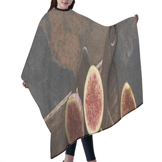 Personality  Top View Of Tasty Figs And Wooden Cutting Boards On Stone Background, Panoramic Shot Hair Cutting Cape