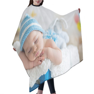 Personality  Little Baby Boy With Knitted Hat, Sleeping With Cute Teddy Bear Hair Cutting Cape