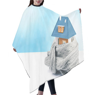 Personality  House Insulation Concept. Copy Space Hair Cutting Cape