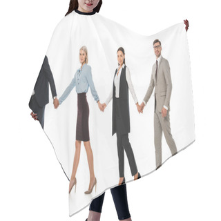 Personality  Successful Business Team Holding Hands And Walking Ahead Isolated On White Hair Cutting Cape