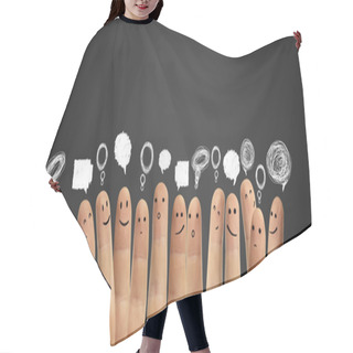 Personality  Happy Group Of Finger Smileys With Social Chat Sign And Speech Bubbles. Hair Cutting Cape