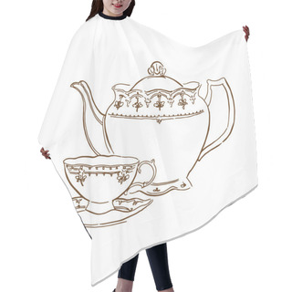 Personality  Hand Made Sketch Of Tea Sets. Vector Illustration. Hair Cutting Cape