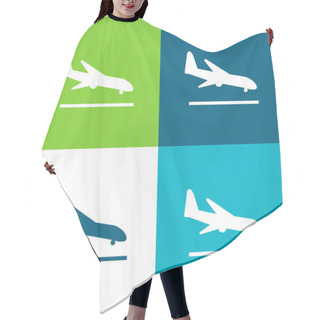 Personality  Airplane Landing Flat Four Color Minimal Icon Set Hair Cutting Cape