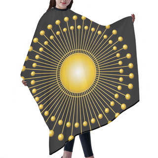 Personality  Golden Sun Symbol. Solar Disk With 72 Rays Of Light, With Spheres On Each End, Around A Golden Circle In The Center. Variations Of This Sign Are Also Used For A Solar Monstrance Or Ostensorium. Vector Hair Cutting Cape