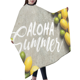 Personality  Top View Of Colorful Avocado, Limes And Lemons On Grey Concrete Surface, Aloha Summer Illustration Hair Cutting Cape