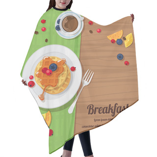 Personality  Breakfast Table With Waffles, Tea And Fresh Berries Hair Cutting Cape