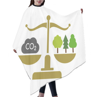 Personality  Carbon Trading Concept. Balance Of CO2 Emission With Reforestation. Carbon Credit Regulations And Law. Climate Change Prevention Measures. Environment Protection. Vector Illustration, Flat, Clip Art.  Hair Cutting Cape