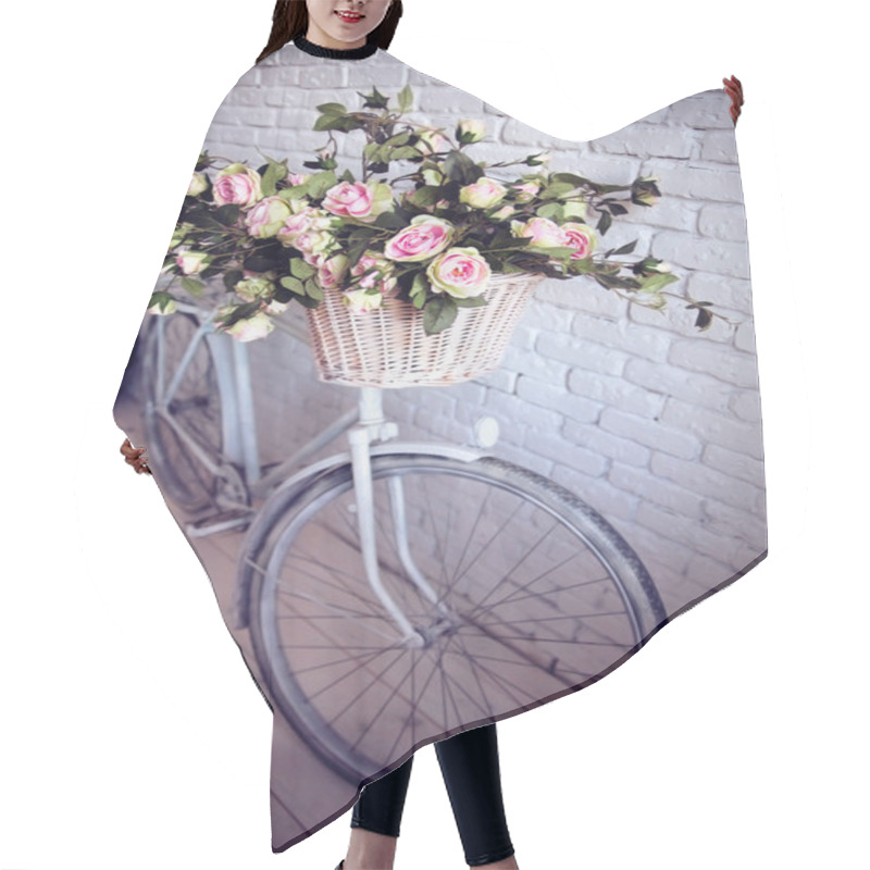 Personality  Old Bicycle And Flowers Close To The White Brick Wall Hair Cutting Cape