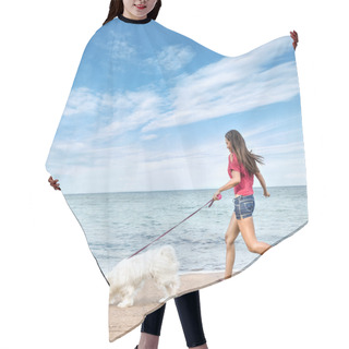 Personality  Young Woman Walking With Dog Hair Cutting Cape
