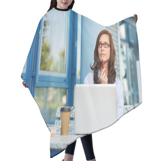 Personality  Woman Thinking Over A Subject Hair Cutting Cape