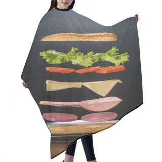 Personality  Hovering Components Of Delicious Andwich On The Black Background Hair Cutting Cape