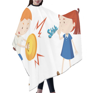 Personality  Boy Playing Music And Girl Unhappy Hair Cutting Cape