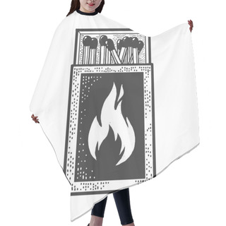 Personality  Matchbox With Matches Sketch Engraving Vector Illustration. T-shirt Apparel Print Design. Scratch Board Imitation. Black And White Hand Drawn Image. Hair Cutting Cape
