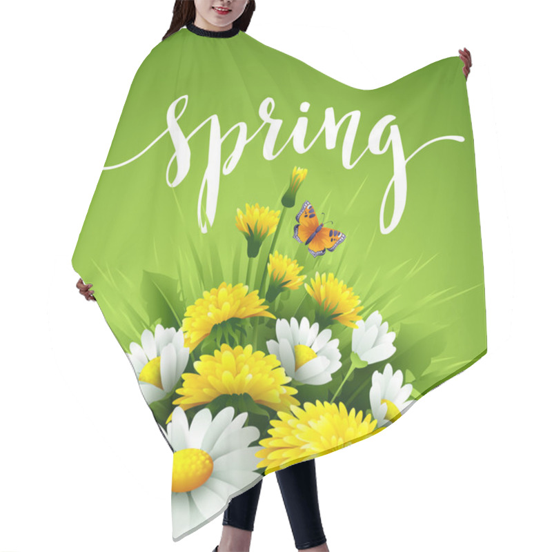 Personality  Fresh spring background with grass, dandelions and daisies. Vector illustration hair cutting cape