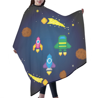 Personality  Space Icons Set. Pixel Art Hair Cutting Cape