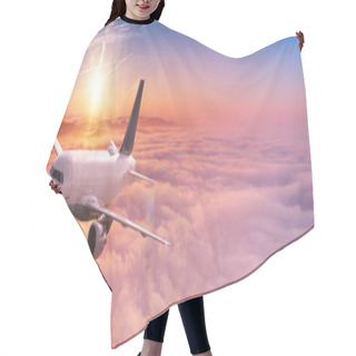 Personality  Commercial Airplane Jetliner Flying Above Dramatic Clouds. Hair Cutting Cape