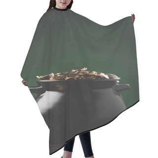 Personality  Pot Of Golden Coins On Wooden Table On Green, St Patricks Day Concept Hair Cutting Cape