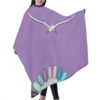 Personality  Top View Of Nail Nippers And Manicure Palette Isolated On Purple Hair Cutting Cape