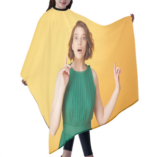 Personality  Portrait Of Young Surprised Woman Having Idea Isolated On Orange Hair Cutting Cape