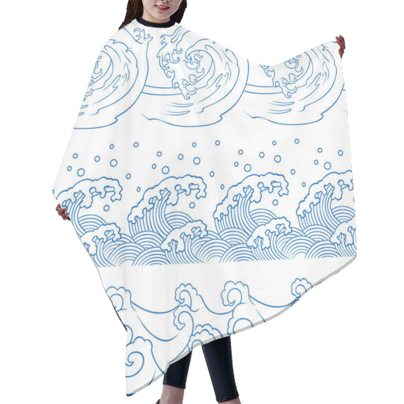 Personality  Seamless Ocean Wave Symbol Pattern Hair Cutting Cape