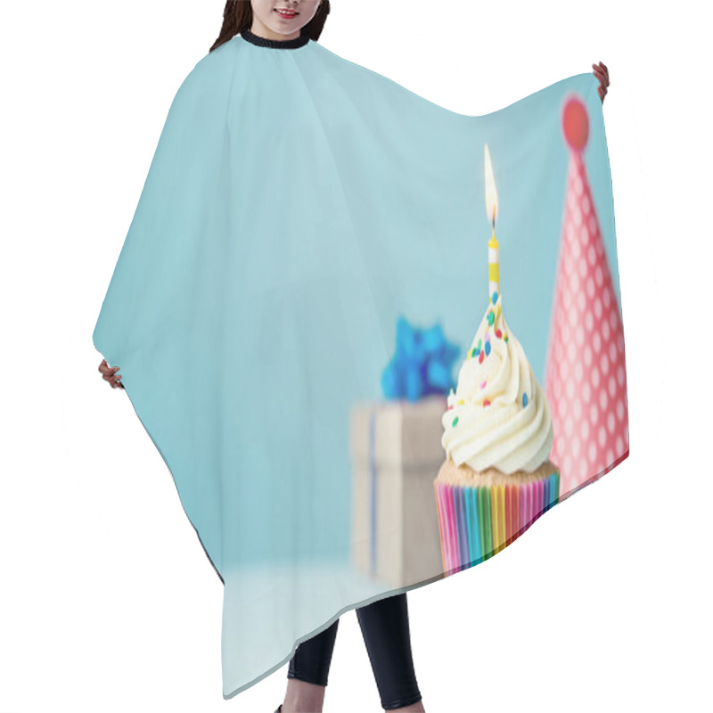 Personality  Birthday Party Background With Cupcake, Party Hat And Present Hair Cutting Cape