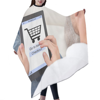 Personality  Conceptual Image Of A Man Making An Online Purchase Hair Cutting Cape