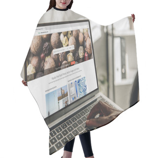 Personality  Cropped View Of African American Businessperson Using Laptop With Depositphotos Website On Screen Hair Cutting Cape