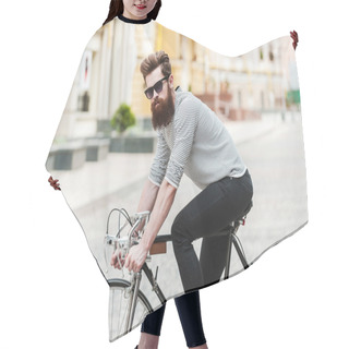 Personality  Handsome Bearded Man With Bicycle Hair Cutting Cape