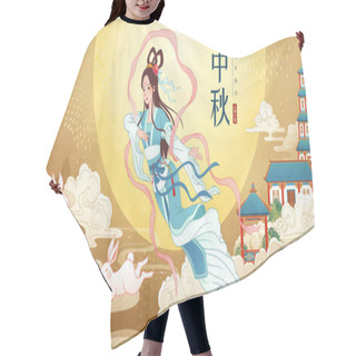 Personality  Mid Autumn Festival Banner With Beautiful Chang E Flying With Jade Rabbits Upon The Sky, Chinese Translation: Holiday Name And Happy Festival Hair Cutting Cape