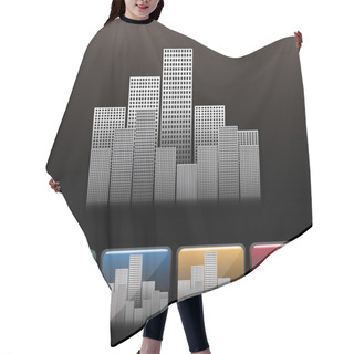 Personality  Skyscraper City Icon Set. Vector Hair Cutting Cape