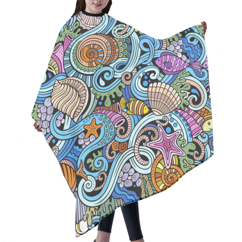 Personality  Cartoon Doodles Under Water Life Seamless Pattern Hair Cutting Cape