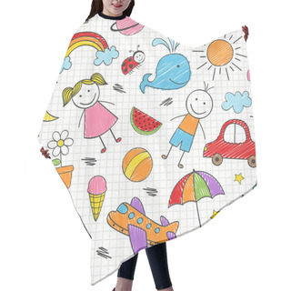 Personality  Seamless Pattern With Colored Kids Drawings - Vector Illustration, Eps Hair Cutting Cape