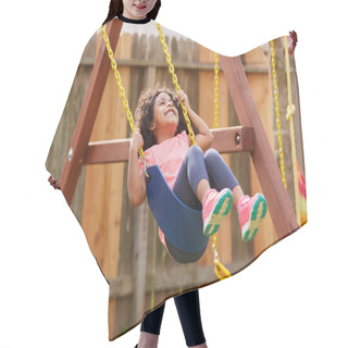 Personality  Kid Toddler Girl Swinging On A Playground Swing Hair Cutting Cape