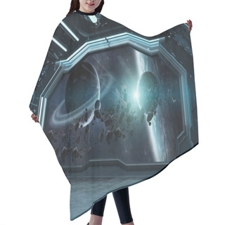 Personality  Dark Blue Spaceship Futuristic Interior With Window View On Spac Hair Cutting Cape