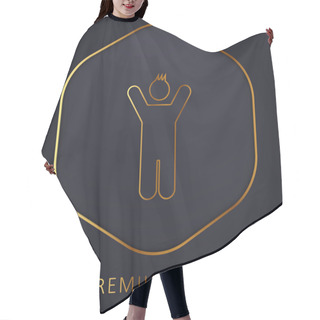 Personality  Boy With Rised Arms Golden Line Premium Logo Or Icon Hair Cutting Cape