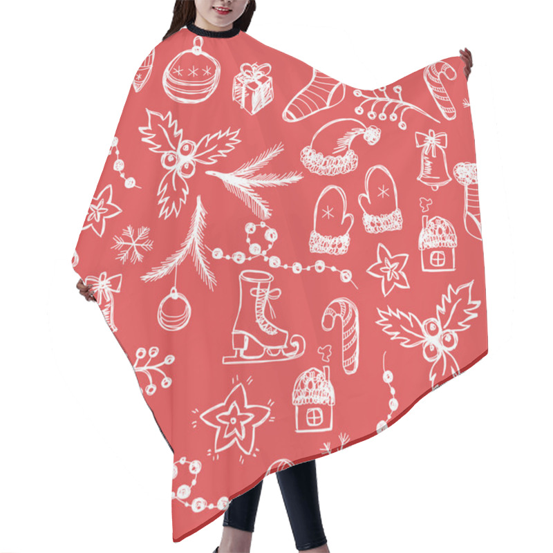 Personality  Seamless Hand Drawn Christmas Pattern Hair Cutting Cape