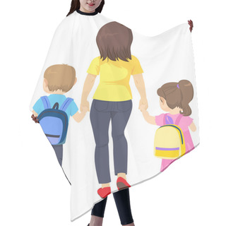 Personality  Mother Walking Son And Daughter Back To School Quality Time Family Concept Hair Cutting Cape