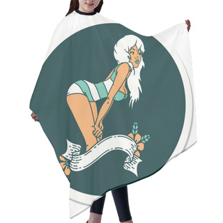 Personality  Sticker Of Tattoo In Traditional Style Of A Pinup Girl In Swimming Costume With Banner Hair Cutting Cape