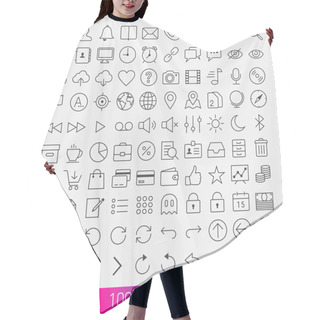 Personality  100 Line Icon Set. Hair Cutting Cape