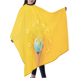 Personality  Top View Of Earth Globe In Waffle Cone Surrounded With Digits On Yellow Hair Cutting Cape