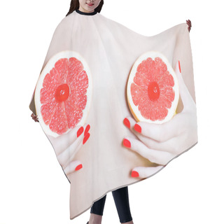 Personality  Woman Portrait Naked With Grapefruit Breast Hair Cutting Cape