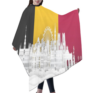 Personality  Belgium Flag And Famous Landmarks In Paper Cut Style Vector Illustration.  Hair Cutting Cape